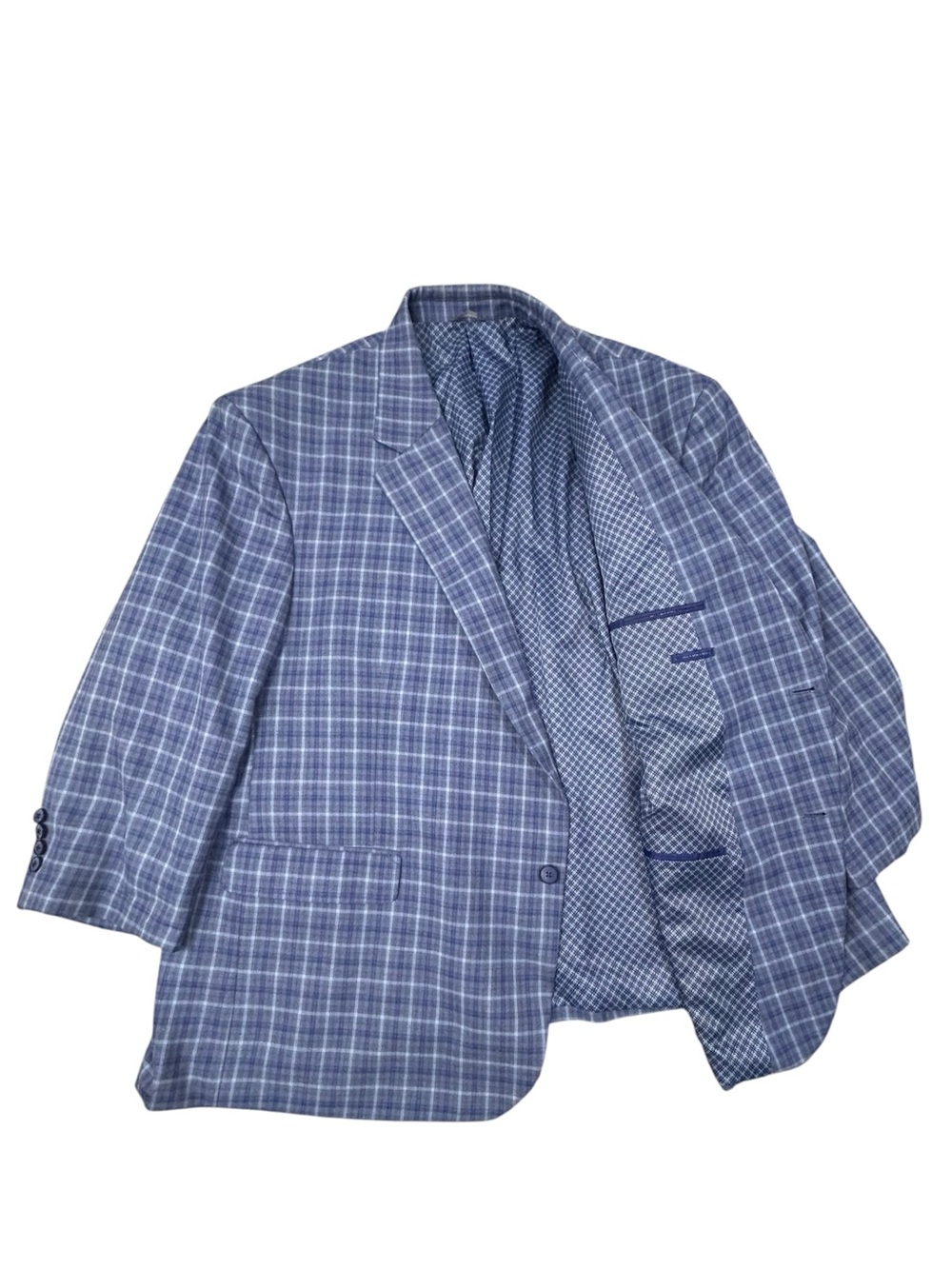 Oak Hill Men's Blue Plaid Blazer Windowpane Sport Coat 3XL 54-56 Business Formal